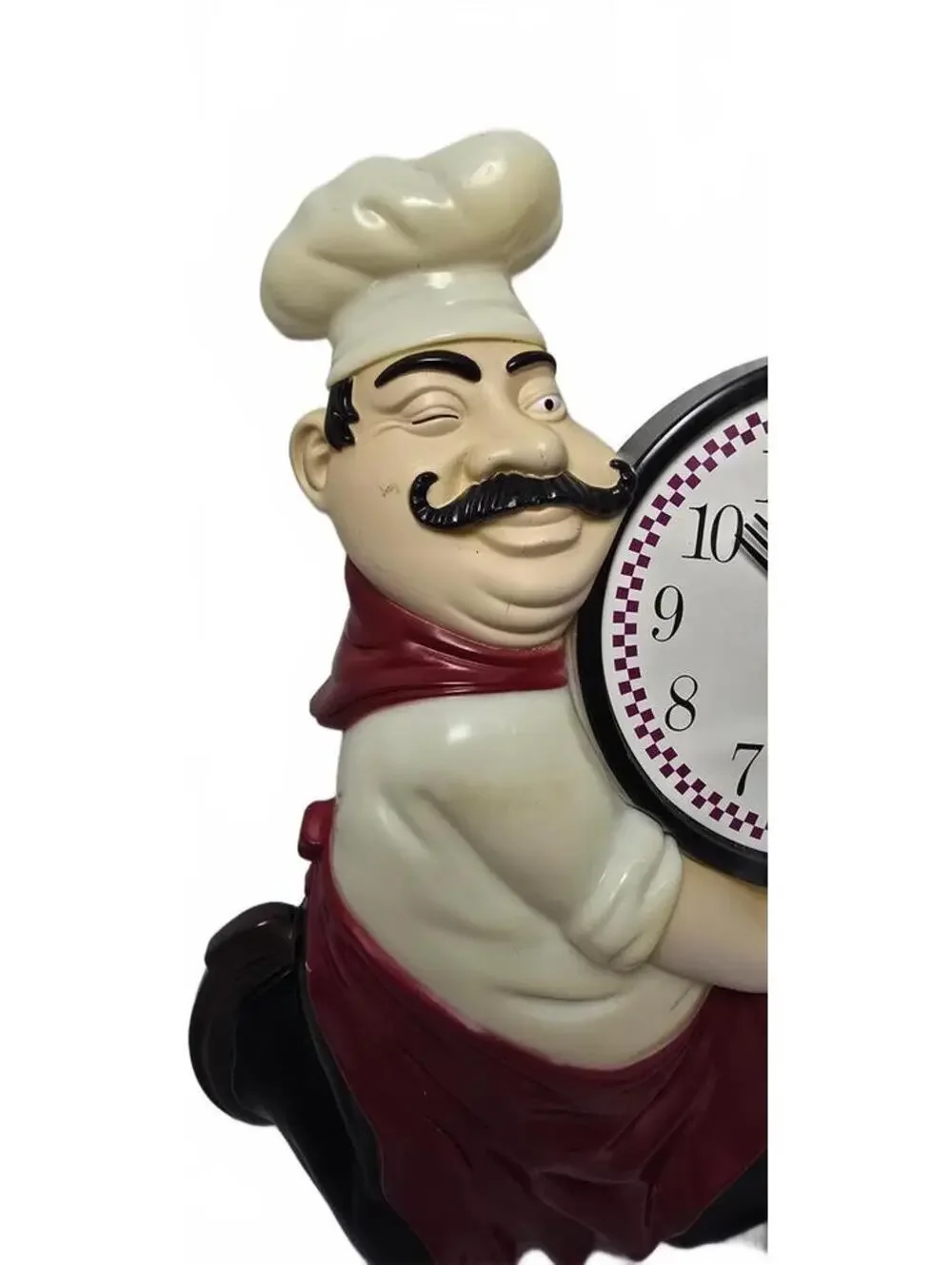 Vintage Chef Figurine Wall Clock with Red and Black Accents
